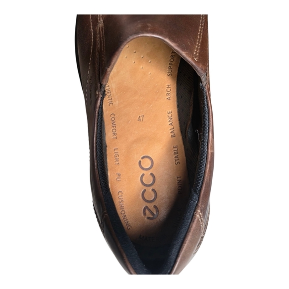 ECCO Brown Leather Slip-On Loafers Men’s Size 13 US 47 EU New Comfort Shoes - Picture 6 of 10